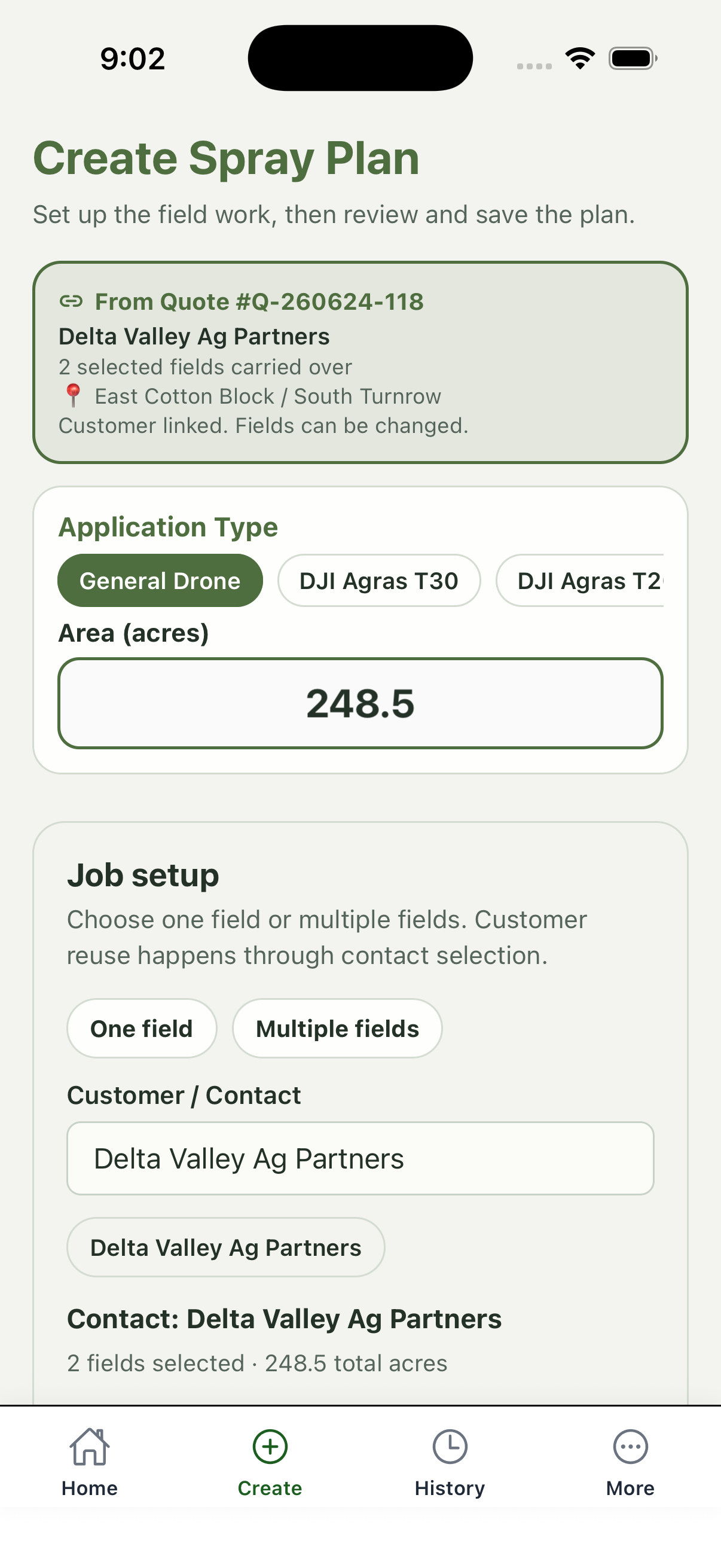 SprayRate spray plan screen.